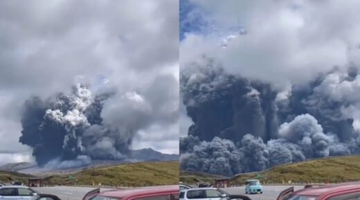 El monte Aso, el volcán activo más grande de Japón entró hoy en erupción